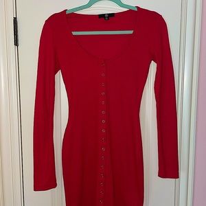 Missguided long sleeve red dress button down